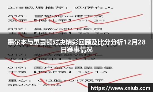 墨尔本与惠灵顿对决精彩回顾及比分分析12月28日赛事情况